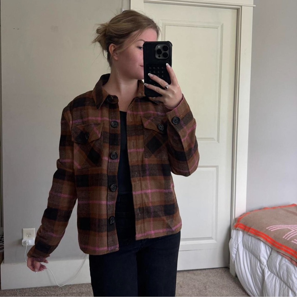 BB Dakota Steve Madden Brown and Pink Plaid Jacket